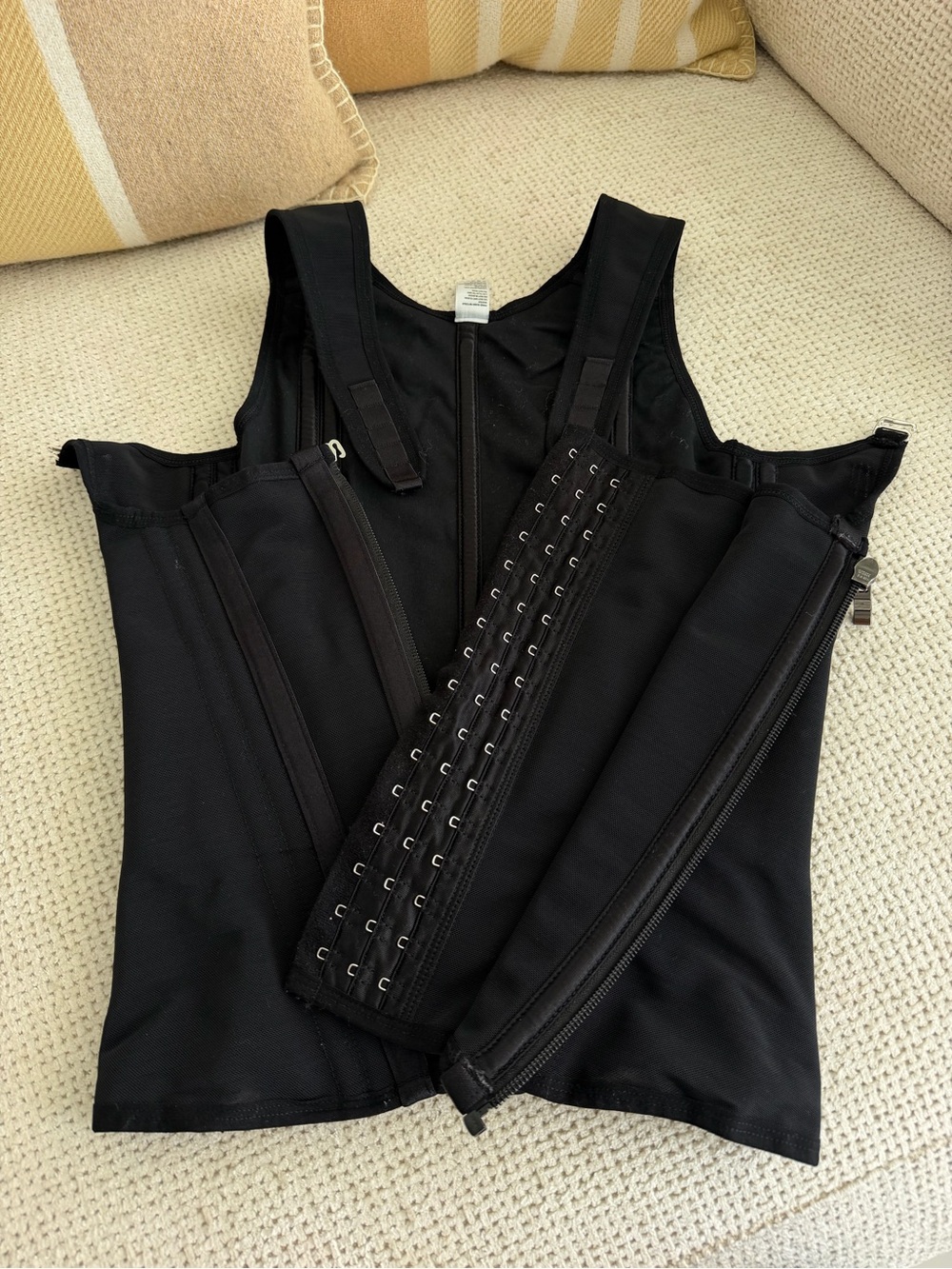 Black Waist Trainer Vest with Front Hooks and Zippers